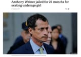 Anthony Weiner jailed for 21 months for sexting underage girl