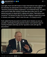 Last night, Putin met with heads of major international news agencies. In the interview, he claimed the June 17 missile strike on Kyiv targeted 19-06-2025