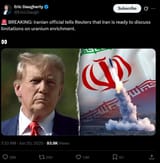 Twitter tweet iran now into talks with trump 2025