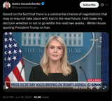 Based on the fact that there is a substantial chance of negotiations that may or may not take place with Iran 19-06-2025 two weeks, WH Trump HD