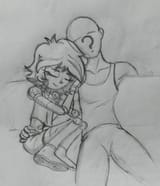 6148 - 1boy 1girl artist_request belly_button black_and_white character_anonymous character_avery couch ey...man joints midriff nandroid no_background panel_line pencil_and_paper photograph question_mark real shoes shor