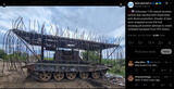 A Russian T-62-based recovery vehicle was spotted with improvised anti-drone protection. Chunks of wire were strapped across the hull, 20-06-2025