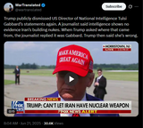 Trump publicly dismissed US Director of National Intelligence Tulsi Gabbard’s statements again. A journalist said intelligence shows no evidence Iran’s building nukes 21-06-2025 HD