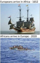europeans arrive in africa vs africans arriving in europe
