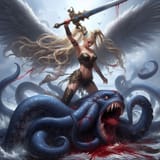 ai_art_epic_nordic_hotgirl_slaying_blue_hydra_reptile_squid