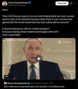 Putin 19-06-2025, &#039;Over 200 Russian experts are currently helping build two more nuclear reactor units at the Bushehr Nuclear Power Plant in Iran&#039; HD