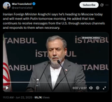 Iranian Foreign Minister Araghchi says he’s heading to Moscow today and will meet with Putin tomorrow morning. He added that Iran continues 22-06-2025 HD