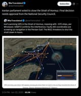 Iranian parliament voted to close the Strait of Hormuz. Final decision needs approval from the National Security Council. 22-06-2025