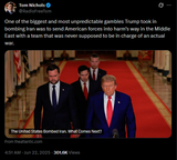 RadioFreeTom 22-06-2025 One of the biggest and most unpredictable gambles Trump took in bombing Iran was to send American forces into harm’s way