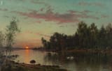 Magnus Hjalmar Munsterhjelm (Tuulos, Tavastehus Governorate, Grand Duchy of Finland, Russian Empire 1840-1905 Helsinki, Grand Duchy of Finland, Russian Empire) Swans on a lake - Oil on canvas 1931