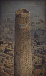 Taher Pour Heidari (Rafsanjan, Kerman province, Islamic Republic of Iran 1984-) The minaret of Tarikhaneh at Damghan - Oil on canvas 2020