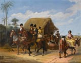 Joaquín Domínguez Bécquer (Seville, Province of Seville, Kingdom of Spain 1817-1879 ibidem) Riders passing by a tavern - Oil on canvas 1847