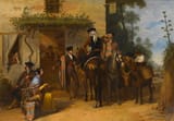 Joaquín Domínguez Bécquer (Seville, Province of Seville, Kingdom of Spain 1817-1879 ibidem) Outside the tavern - Oil on canvas 1849