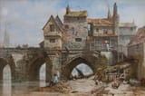 Louise Ingram Rayner (Matlock Bath, Derbyshire, England, U.K. 1832-1924 St Leonards-on-Sea, Sussex, England, U.K.) Old Elvet Bridge, Durham - Watercolour