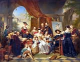 Nicaise De Keyser (Zandvliet, Deux-Nèthes, French Empire 1813-1887 Antwerp, Antwerp Province, Kingdom of Belgium) In Rubens&#039; Studio, The artist surrounded by friends, family and patrons - Oil on wood 1846 (w.b.)