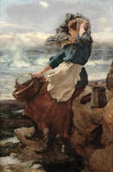 William Small (Edinburgh, Scotland, U.K. 1842-1929 Worcester, Worcestershire, England, U.K.) Waiting for the tide - Oil on panel 1884
