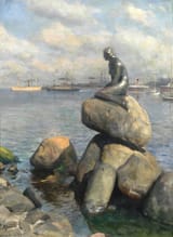 Peder Mørk Mønsted (Balle Mølle, Randers Amt, Kingdom of Denmark 1859-1941 Fredensborg, Frederiksborg Amt, Kingdom of Denmark) Lille Havfrue, Langelinie - Oil on canvas 1939