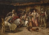 Pavle Jovanović (Vršac, Voivodeship of Serbia, Austrian Empire 1859-1957 Vienna, Republic of Austria) Borba petlova (Cockfight) - Ulje na dasci 1888