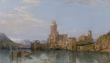 George Clarkson Stanfield (London, U.K. 1828-1878 Hampstead, Middesex, England, U.K.) View of the Castello Scaligero in Sirmione on Lake Garda - Oil on canvas-min