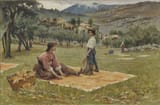 Eugenio Cecconi (Livorno, Provincia Pisana, Grand Duchy of Tuscany 1842-1903 Florence, Tuscany, Kingdom of Italy) Corn harvest - Oil on canvas