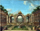 Francesco Battaglioli (Madrid 1725-1796 Venice) Armida placata Act 1 Scene 4 - oil on canvas 1754-59 [1750, by Giovanni Ambrosio Migliavacca, music by Giovanni Battista Mele; Armida and Rinaldo] (w.b.)