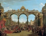 Francesco Battaglioli (Madrid 1725-1796 Venice) Didone Abbandonata Act 1 Scene 5 - oil on canvas 1754-59 [1752 by Pietro Metastasio, music by Baldassarre Galuppi; Carthage under construction]