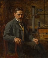 Pavle Jovanović (Vršac, Voivodeship of Serbia, Austrian Empire 1859-1957 Vienna, Republic of Austria) Portrait of the physicist Mihajlo Idvorski Pupin (1858-1935) - Oil on canvas 1903-min