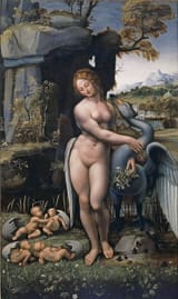 Leonardo da Vinci (Anchiano 1452-1519 Clos Lucé) Leda and the swan - oil on canvas c.1505 [1505 oil on canvas copy by Francesco Melzi]