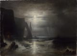Karl Heilmayer (München, Kingdom of Bavaria, German Confederation 1829-1908 München, Kingdom of Bavaria, German Reich) Mondnacht an der Küste von Étretat - Öl auf Leinwand 1898-min