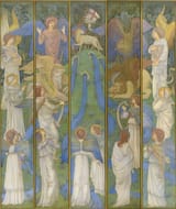 Edward Coley Burne-Jones (Birmingham, Warwickshire, England, U.K. 1833-1898 London, U.K.) Paradise, with the Worship of the Holy Lamb - Pencil, chalk and watercolor, heightened with bodycolor and touches of gold, on paper c.1875-1880