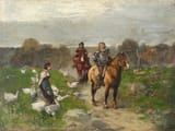 Eugen Horstig (Waschke bei Punitz, Grand Duchy of Posen, Kingdom of Prussia 1843-1901 München, Kingdom of Bavaria, German Reich) The Goose Girl - Oil on mahogany panel-min
