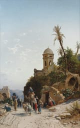 Hermann David Salomon Corrodi (Frascati, Comarca of Roma, State of the Church 1844-1905 Rome, Kingdom of Italy) On the Road to Jerusalem - Oil on canvas