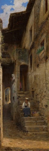 Fyodor Andreyevich Bronnikov (Shadrinsk, Perm Governorate, Russian Empire 1827-1902 Anticoli Corrado, Rome Province, Kingdom of Italy) A Girl on Stairs - Oil on canvas