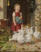 Johann Sperl (Buch, Middle Franconia, Kingdom of Bavaria, German Confederation 1840-1914 Bad Aibling, Oberbayern, Kingdom of Bavaria, German Reich) Gänseliesel (Gloose girl) - Öl auf holz-min