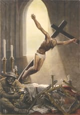 Gino Boccasile (Bari, Apulia, Kingdom of Italy 1901-1952 Milan, Lombardy, Italian Republic) An American soldier looting a church, RSI propaganda poster - c.1943