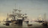 Fitz Henry Lane (Gloucester, Massachusetts, U.S.A. 1804-1865 ibidem) New York Harbor - Oil on canvas c.1855