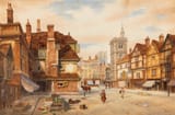 James Lawson Stewart (Southwark, Surrey, England, U.K. 1841-1929 Northiam, East Sussex, England, U.K.) St. Albans market square, Hertfordshire - Watercolor and gouache on paper