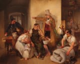 Peter Fendi (Vienna, Archduchy of Austria, H.R.E. 1796-1842 Vienna, Empire of Austria) Pfändung (The property seizure) - Öl auf Karton 1840