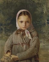 Alexei Ivanovich Korzukhin (Uktus, Perm Governorate, Russian Empire 1835-1894 St. Petersburg, Russian Empire) Portrait of a young girl in a headscarf - Oil on canvas 1874