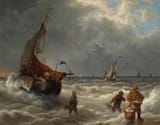 Andreas Achenbach (Kassel, Electorate of Hesse, German Confederation 1815-1910 Düsseldorf, Rhine Province, German Reich) The fishermen&#039;s return - Oil on panel 1893