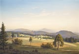 Willy Müller-Lückendorf (Olbersdorf, Kingdom of Saxony, German Reich 1905-1969 Lückendorf, Bezirk Dresden, G.D.R.) Sommerliche Lückendorf-Landschaft, Oberlausitz (Summer Lückendorf landscape, Upper Lusatia) - Öltempera auf Hartfaser c.1950&#039;s