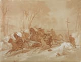 Artur Grottger (Ottyniowice, Rohatyn County, Kingdom of Galicia and Lodomeria, Empire of Austria 1837-1867 Paris, French Empire) Napad Tatarów (A Tatar attack) - Akwarela, gwasz i ołówek na papierze 1858-min