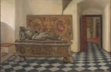 Józef Pochwalski (1888-1963) View of the interior of the Crown Treasury with the sarcophagus of Mikołaj Sieniawski - Oil on plywood 1931-min