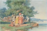 Stanisław Chlebowski (Pokutyńce, Podolian Governorate, Russian Empire 1835-1884 Posen, Province of Posen, German Reich) Turkish Women in the Park near the Bosphorus Strait - Watercolour on paper c.1870-min