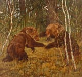 Konstantin Semionovich Vysotsky (Moscow, Russian Empire 1864-1938 Riga, Republic of Latvia) Brawling Bears - Oil on cardboard