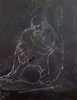 Hossein Behzad (Tehran, Sublime State of Iran 1894-1968 Tehran, Imperial State of Iran) The old smoker - Gouache and ink on black paper 1953-min
