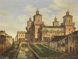Italian School (19th Century) Castello Estense, Ferrara - Olio su tela