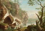 French School (18th Century) Bathers near a waterfall - Oil on panel
