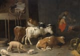 David Rijckaert III (Antwerp, Duchy of Brabant, H.R.E. 1612-1661 ibidem) A barn interior with a peasant feeding cows and pigs - Oil on canvas