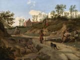 Jan van der Heyden Gorinchem (1637-1712 A rural landscape, with figures conversing, Amsterdam) Oil on panel